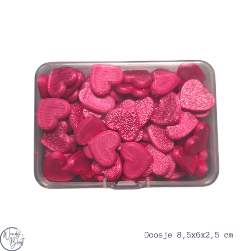 100 Roze 3D-geprinte Hartjes in een doosje
