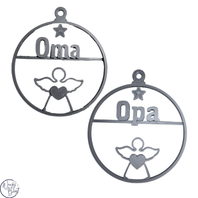 3D-geprinte Kerstbal met Engel, Ster Opa of Oma
