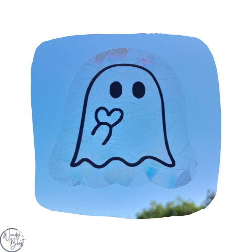 Raamsticker op statische regenboogfolie - Spook met hart