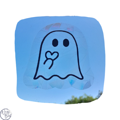 Raamsticker op statische regenboogfolie - Spook met hart