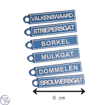 3D-geprinte (Plaatsnaam) Sleutelhanger - 8cm Plaatsnaam