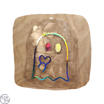 Raamsticker op statische regenboogfolie - Spook met hart