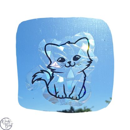 Raamsticker op statische regenboogfolie - Poes