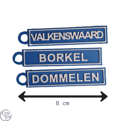 3D-geprinte (Plaatsnaam) Sleutelhanger - 8cm Plaatsnaam