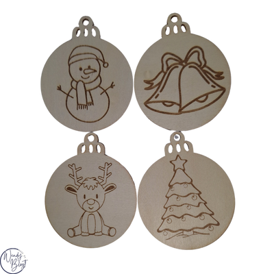 Set van 4 Kerstballen met Illustraties om in te kleuren