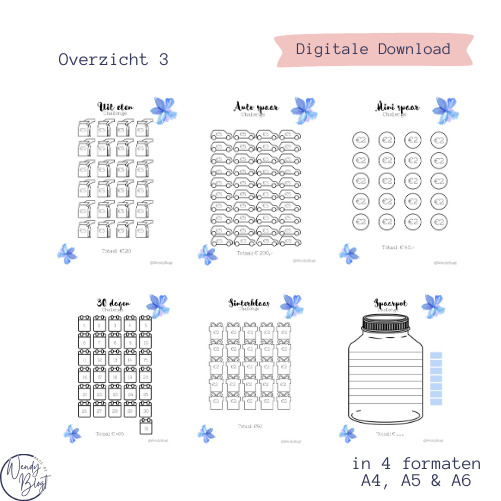 41 spaarchallenges A4,A5,A6 en A6 binder