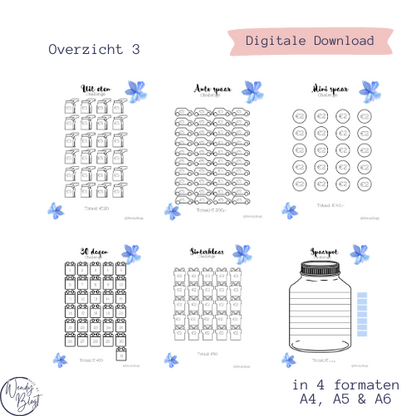 41 spaarchallenges A4,A5,A6 en A6 binder