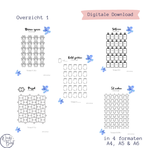 41 spaarchallenges A4,A5,A6 en A6 binder
