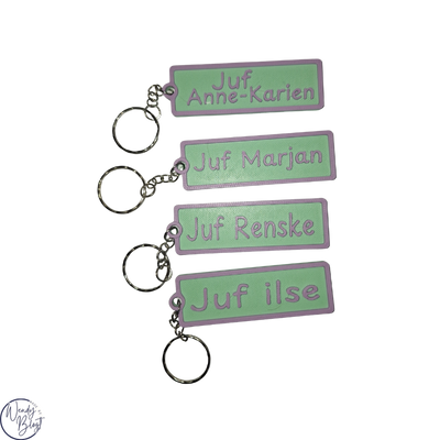 Gepersonaliseerde 3D Geprinte Sleutelhanger Juf / meester